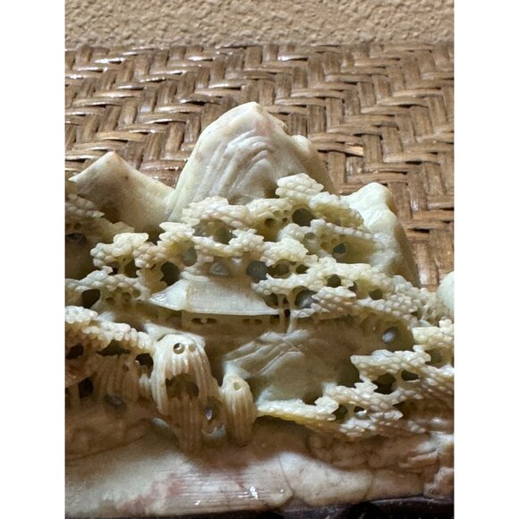 Vintage Chinese Soapstone Hand Carved Landscape Mountains Trees House - Picture 5 of 13